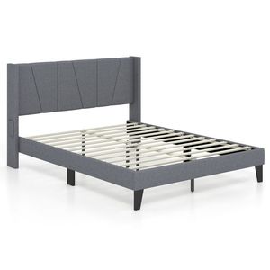 Letto Moderno King Size con Testiera Wingback e Supporto a Doghe in Legno - Product Image 1