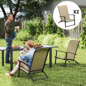 2 sedie pieghevoli da patio con braccioli alti per pranzi all'aperto, campeggio ed eventi - Beige - Product Image 2