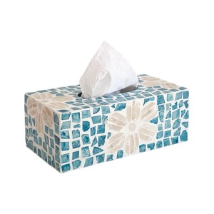 Caja de pañuelos rectangular de alta gama con incrustaciones de nácar y madera hecha a mano para decoración del hogar - Product Image 1