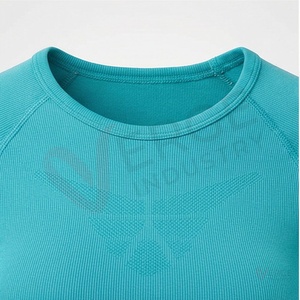 Ensemble de yoga 2 pièces pour femmes, haut court côtelé à manches longues bleu turquoise et leggings taille haute - Product Image 4