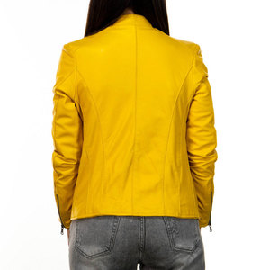 <b>Yellow</b> Color Women's Leather <b>Jackets</b> with Premium Leather Crop Design Sexy Fit Latest Winter Women Leather <b>Jacket</b> - Product Image 2