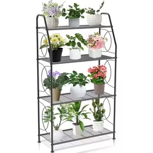 Innovador Soporte para Plantas con Bandeja Redonda Baja de Chapa Galvanizada, Base de Acero Oscuro con Patas Onduladas Tipo Horquilla, Par de Soportes - Product Image 4