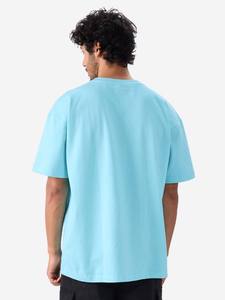 T-shirt homme bleu ciel oversize, coupe ample, manches courtes, coton respirant, logo personnalisé, vêtements décontractés, vente en gros, coupe estivale - Product Image 5