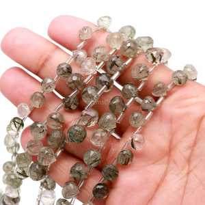Cuentas de cuarzo rutilado negro natural facetadas en forma de cebolla, cuentas sueltas en forma de lágrima de 7-9 mm para la fabricación de joyería al por mayor. - Product Image 4