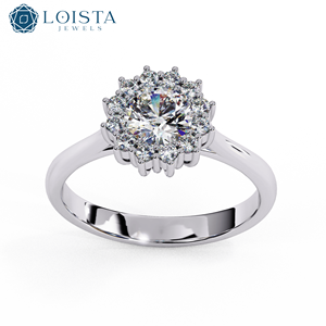 LOISTA Women's Platinum Round Diamond Engagement Ring with Halo <b>Cluster</b> GIA Certified Natural Diamonds Classic Style - Product Image 2
