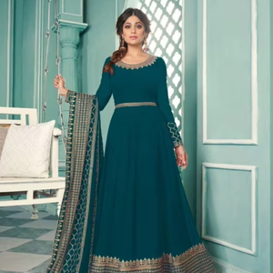 Conjunto de vestido de Georgette indio y pakistaní y Dupatta con trabajo bordado Traje de fiesta de costura completa Pishwas Anarkali para mujer - Product Image 1