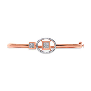 Elegant Rose Gold Geometric Diamond <b>Bangle</b> <b>Bracelet</b> for Women | Modern Circle & Square Diamond <b>Bangle</b> | Minimalist Fine Jewelry - Product Image 1