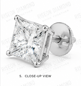 Elegant Princess Cut Solitaire Diamond <b>Stud</b> Earrings 18K White Gold Four Prong Secure Backing Timeless Bridal Luxury Fine - Product Image 6