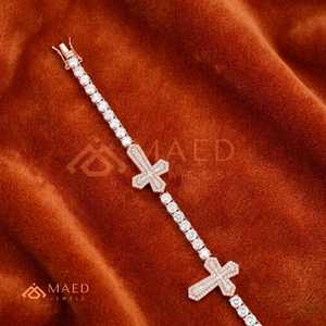 สร้อยข้อมือเทนนิสทรงกากบาทสีโรสโกลด์ประดับโมอิสซาไนต์ สร้อยข้อมือแบบโซ่เส้นเล็กหรูหรา เครื่องประดับแฟชั่นสำหรับผู้ชายและผู้หญิง - Product Image 2