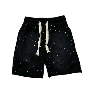 Pantalones Cortos de Verano Personalizados de Algodón Terry Grueso con Bolsillos, por Encima de la Rodilla, con Pedrería en Toda la Superficie y Cordón Ajustable, Unisex - Product Image 1