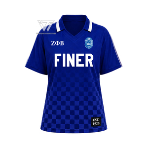 Ropa al por Mayor de la Hermandad Griega Zeta Phi Beta, Jersey Deportivo Personalizado para Mujer con Cuello en V, Sublimado con Diseño de Tablero de Ajedrez, para Fútbol - Product Image 1