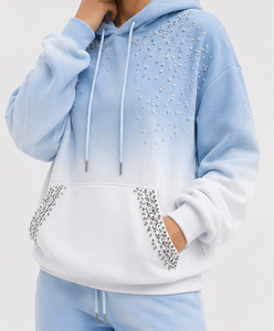 Sudadera con Capucha para Mujer, Casual, Azul Claro, con Lentejuelas y Pedrería, de Algodón y Felpa, Personalizable, Transpirable, de Manga Larga para Invierno - Product Image 1