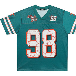 Jersey Shirts for Men Y2k Oversized Graphic Mesh Jersey <b>Tshirts</b> 90s Drop Shoulder V Neck Summer Tee - Product Image 1