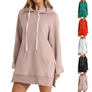 Robe sweat-shirt unisexe à capuche, manches longues, couleur unie, coupe classique, avec poches, décontractée, légère, en molleton tricoté pour l'hiver - Product Image 1