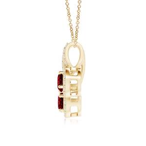 14K Gold Natural 2mm 0.1 Ctw Red <b>Ruby</b> Prong-Set Two Stone Halo Pendant Link Chain <b>Necklace</b> With Accent Diamond Handmade Pendant - Product Image 3