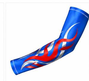Manchons de cyclisme personnalisés bleus géométriques en polyester 140g avec trou pour le pouce, imprimés sérigraphiés, protection anti-UV, logo frontal, unisexe - Product Image 1