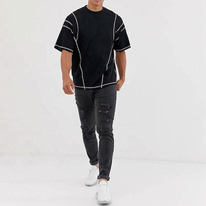 Camiseta de Punto con Bloques de Color a Precio Económico, Fabricada a Medida, 100% Algodón Grueso, Camiseta Extra Grande con Costuras en Contraste para Unisex - Product Image 4