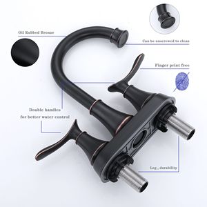 Rubinetto per lavabo a doppia maniglia da 4 pollici in bronzo oliato con scarico a scomparsa e tubi di alimentazione - Product Image 5