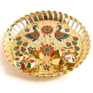 Plateau en métal émaillé fait main avec motif paon, style chinois traditionnel, idéal pour offrir en cadeau lors de mariages - Product Image 5