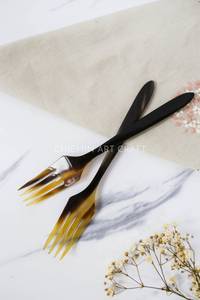 Handcrafted Buffalo Horn Fork Polished Rustic Brown <b>Yellow</b> Tableware Decorative Cutlery Home Decoration Antique Style - Product Image 6