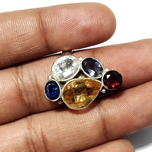 KGN SILVER JEWELLERY HOUSE Rainbow Moonstone Prehnite Amethyst Tourmaline Bezel Set 925 Sterling Silver Gemstone <b>Ring</b> Third - Product Image 5