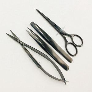 Pince à épiler cosmétique pour sourcils en acier inoxydable durable, noire, avec ciseaux, logo personnalisé, outils de maquillage - Product Image 1