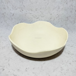 Bols à fruits et à salade en résine de grande taille, ronds et écologiques, modernes et raffinés, avec bols de service faits à la main de qualité supérieure, blanc cassé - Product Image 2