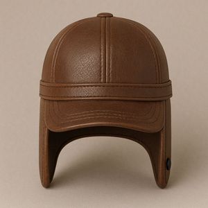 Casquette d'hiver isolante en cuir véritable pour homme avec cache-oreilles rabattables – Style baseball - Product Image 1