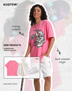Camiseta rosa oversize de manga corta con estampado metálico y de estrellas, diseño streetwear, cuello redondo, jersey de algodón, camiseta para hombre - Product Image 3
