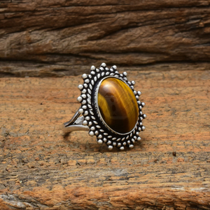 Bague en pierre œil de tigre naturelle, faite à la main, en argent 925, bijou en pierre précieuse pour elle/lui - Product Image 1