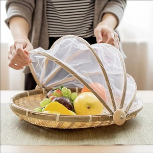 Cesta de bambú tejida para almacenamiento de alimentos, accesorio redondo con cubierta para tienda, bandeja para servir pan y fruta, Juego plegable con tapa decorativa, ecológico - Product Image 4