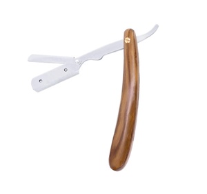 Professional Barber Style Stainless Steel <b>Straight</b> Shaving Swing Lock <b>Razor</b> with Natural Wooden Handle Pouch Included - Product Image 4