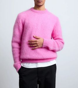 Pull en molleton tricoté rose à capuche pour homme avec poche, décontracté, pour l'hiver, anti-boulochage, color block, respirant, coupe classique - Product Image 1