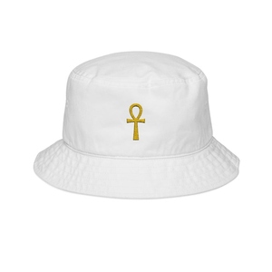 Sombrero de Pescador del Antiguo Egipto - Sombrero de Sol de Ala Ancha de Algodón Premium con Cruz Ankh Egipcia Bordada - Product Image 3