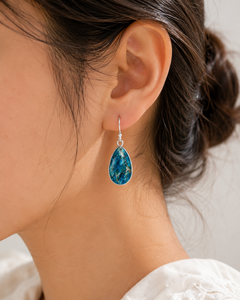 Natural Blue Apatite Bohemian Style Water Drop Teardrop Dangle <b>Earrings</b> 925 Sterling Silver Handmade Gemstone Gift Women - Product Image 4