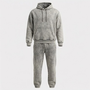 Ensemble de survêtement pour homme avec logo brodé personnalisé, effet délavé, en polaire, pour l'hiver, la gym, le fitness, le streetwear, le jogging, l'athlétisme, l'entraînement sportif - Product Image 1