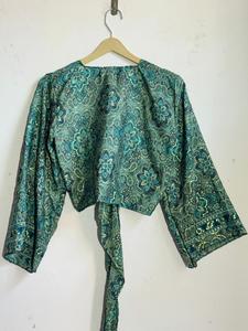 Vestido de seda para mujer, Blusa de seda con volantes para mujer, Top de seda, Camisa de seda, Vestido estampado de seda, Blusa estilo occidental, Blusa de playa - Product Image 4