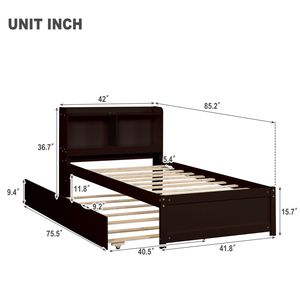 Espresso Twin <b>Bed</b> with Trundle and Bookcase for Organization and <b>Space</b> <b>Saving</b> - Product Image 6