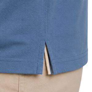 Polo homme bleu ciel premium avec col et bordures des manches à triple contraste blanc et beige, personnalisable avec logo vierge, prêt à porter - Product Image 5