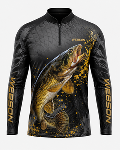 Chemise de pêche pour homme Webson à manches longues, impression par sublimation, séchage rapide, UPF 50, fermeture éclair, motif poisson rouge et noir, vente en gros - Product Image 1