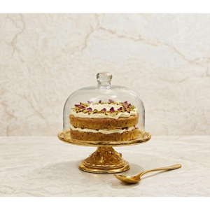 Classic Golden Brass <b>Cake</b> Platter With Glass <b>Dome</b> Cover Round Dessert Display <b>Stand</b> For Birthday Wedding Parties Supply - Product Image 6