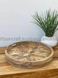Plateau de service rond en bois le plus vendu artisanat artisanal de qualité avec motif imprimé pour la maison ou le service des aliments - Product Image 2