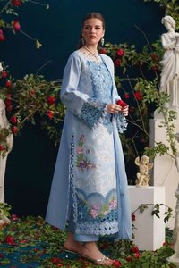 Salwar Kameez bleu brodé de fleurs pour femme, coupe ample, longueur ras du sol, tenue ethnique traditionnelle style mariage Inde Pakistan - Product Image 4