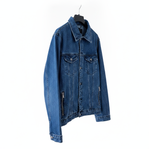 Custom Logo Men's Classic Blue <b>Denim</b> Jacket Casual Long Sleeve Slim Fit Button Down Jean <b>Coat</b> with Zipper Pockets Streetwear - Product Image 2