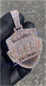 Colgante de Cadena Personalizado con Incrustaciones de Diamantes para Hombre, Joyería que Pasa la Prueba del Diamante, Chapado en Dos Tonos, Letra o Nombre, Estilo Hip Hop, Colgante Personalizado de Moissanita - Product Image 3