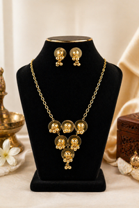 Conjunto de collar y aretes chapados en oro con cuentas redondas, conjunto de joyería para regalo de boda, para usar en bodas. - Product Image 1