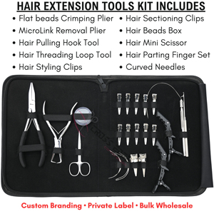 Hair Extension Tools Kit with Hair Extension Crimper Bead Opening Tool Salon Sectioning <b>Clips</b> Beads box & Installation <b>Hook</b> loop - Product Image 2