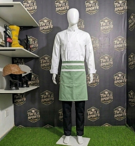 Delantal de Cintura de Algodón Verde con Ribete Blanco, Bolsillos Dobles y Cierre de Broches para Personal de Restaurante y Bar, Uniforme Unisex - Product Image 3