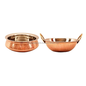 Juego de Servidor de Curry Tradicional de Cobre Martillado con Interior de Acero, Karahi, Vajilla India para Mesa - Product Image 1