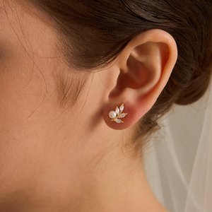 Freshwater Pearl Leaf <b>Earrings</b> Crystal Gold Leaf Bridal Wedding <b>Earrings</b> Elegant Bridesmaid Gift Jewelry For Women - Product Image 5